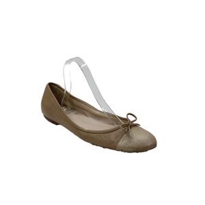 Delman Womens Slip On Metallic Cap Toe Bow Ballet Flats Brown Leather Size 10M
